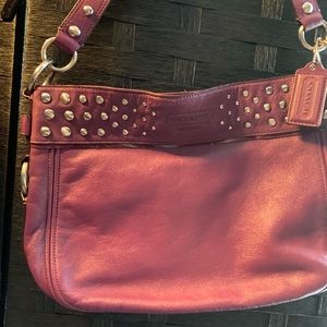 Adorable purple leather coach shoulder bag